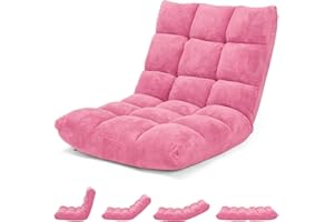 COSTWAY Folding Sofa Chair, 14-Positions Adjustable Lazy Floor Sofa Bed, Single Padded Lounge Sleeper Recliner Floor Chair Seat for Meditation, Gaming and Reading (Pink)