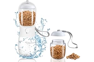 PEIFOON Hund Wasserflasche Auslaufsicherer Tragbarer - 300ML Aktivkohlefilter Hunde Trinkflasche für Mittlere bis große Haustiere Wandern mit 100ML Hundefutter Becher (Weiß/300ML)