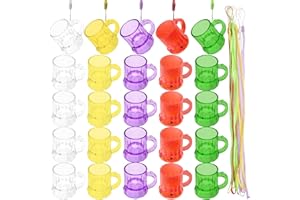COKEESUN 25 Pezzi Bicchieri Da Shot con Manico, 30ml Riutilizzabili Bicchieri Da Liquore con Catena Da Appendere, Collana Da Sposa per Addio Al Celibato, Carnevale, Accessori, Carnevale, Feste (5 Colori)