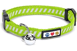 Pawtitas Collare per gatti riflettente per traffico stradale con fibbia di sicurezza e campana rimovibile, collare per gatti verde