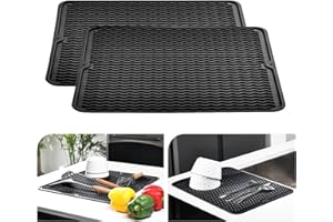 KitchenRaku Alfombrilla Escurreplatos de Silicona (2 Piezas Negro, 30x40cm)