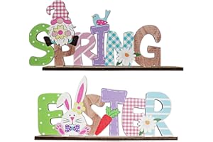 heigudan Spring Easter Decorations Wooden Cute Rabbit Gonk Table Stand Sign Easter Crafts Easter Party Home Shelves Indoor and Outdoor Decor Spring Easter Happy Gifts for Kids