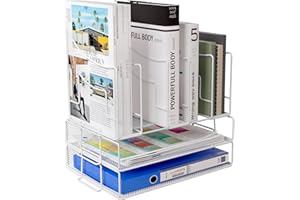 TQVAI Stackable Letter Tray Desk Tidy Organiser with 5 Section Magazine File Holder A4 Paper Storage Organiser Document Holder, White