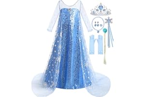 Tyidalin Déguisement Reine des Neiges Robe pour Enfant Fille Elsa Costume de Princesse Bleu Carnaval Halloween Cosplay Anniversaire Fête