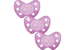 dentistar Night Silicone Soother Set of 3 - Size 3, from 14 Months - Silicone Soother with Dental Step - Glow in The Dark Baby Dummy - Made in Germany - Cat, Pink