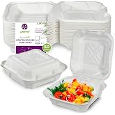 GoBeTree 50 Sugar Cane Containers 20 cm with Lid, Take Away Menu Boxes | Large Food Takeout Boxes Burger with Potatoes Oil Re