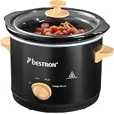 Bestron Slowcooker for 2 Person, Slow Cooker with Ceramic Saucepan and Glass Lid, 3 Tier Thermostat, Ideal for Many Meat and