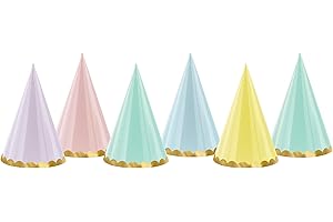 PartyDeco, Cappellini Cono Colori Pastello con Bordino Oro, 6 Pezzi