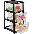 Amazon Brand - Solimo Plastic Multipurpose Modular Drawer, 3 Racks, Large, Transparent