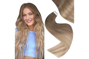 Easyouth Extension Biadesive Capelli Veri Biondo Balayage Adesive Extension Capelli Umani Da Marrone Chiaro a Biondo Platino Ombre Extension Capelli Remy Biadesivo 30 cm 30g 20Pz