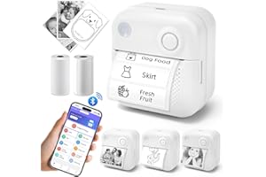 Riokko Mini Label Maker Machine with Tape, Portable Bluetooth Label Printer, Wireless Handheld Sticker Maker for Office Home Kitchen School, 1x50mmx15mm Label Tape, 1x50mm Continuous Label (White)