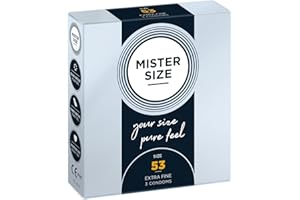 MISTER SIZE Préservatifs vraiment délicats 53 mm en paquet de 3 / extra fins, extra humides/en latex de caoutchouc 100% naturel dans votre taille M/sensation naturelle en paquet de 3