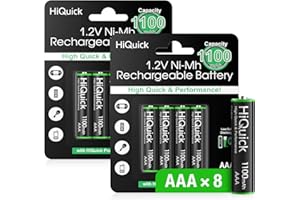 HiQuick AAA Rechargeable Batteries 1100mAh, 8 AAA Rechargeable Battery 1.2V High Performance, Retailer Package