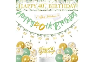 DEARLIVES Sage Green 40th Birthday Party Decorations: Banner, Triangle Flag, Confetti Balloons & More