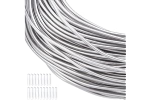 BENECREAT Fil D'Artisanat en Aluminium Pliable Argenté de Calibre 17Gauge/1.2 mm avec 20 Capuchons, Fil D'Aluminium Recouvert de Plastique PVC Transparent de 40m pour Façonner