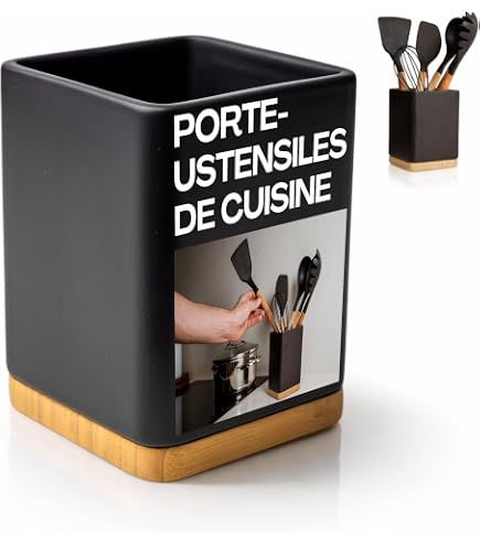 Porte-Ustensiles De Cuisine Rotatif 360° Noir - Organisateur Comptoir PP Alimentaire