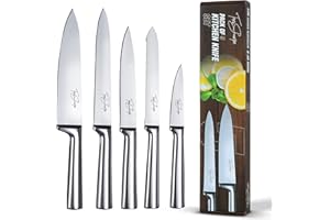 Toni Sharpe Kitchen Knife Set of 5 Japanese Kitchen Knives - Stainless Steel Chef, Carving, Bread, Utility and Paring Knife for Cooking and Baking