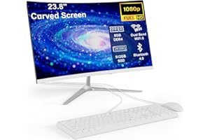 DREAMFYRE Ordinateur Tout-en-Un avec Écran incurvé 23.8" Processeur Celeron N100(Up to 3.4Ghz) 8Go de RAM 512Go SSD Ordinateur de Bureau Tout-en-Un Dual-Band WiFi Bluetooth 4.0 Complet avec Souris et Clavier