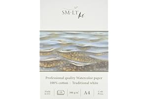 SMLT AS-10(300)/PRO Line A4 - Blocco per acquerelli professionale, 300 g/mq, 100% cotone bianco tradizionale, 10 fogli