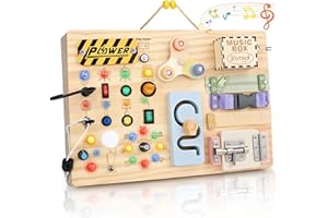 Joyreal Busy Board Juguetes Montessori 1 2 3 años, Educativos Sensoriales avec 19 LED 12 Motricité, Voyage Portables Activity Board, Juguetes Regalos pour Garçons Filles