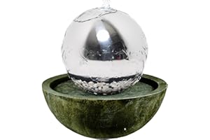 Köhko Fuente esférica de 30 cm 21008 de Acero Inoxidable con iluminación LED y Piscina de Resina