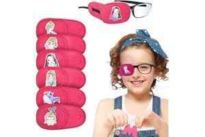 VJUYSW 6 pièces pour lunettes cache oeil enfant, réutilisables masque de nuit, adaptées à l'œil droit (pour le traitement de l'amblyopie, de la vision faible, du strabisme, etc.), motif sirène rose.