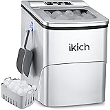 IKICH Eiswürfelmaschine, 12kg 24h, 6 Minuten Produktionszeit, 2 Eiswürfel Größen, LED Display,Eiswürfelbereiter für Arbeitspl