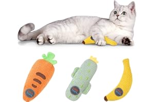 FURJOY Cat Catnip Toys, 3 Pack Plush Interactive Cat Toy, Corduroy Cat Chew Toy Bite Resistant Catnip Filled Kitten Toy for Teeth Cleaning Playing Chewing