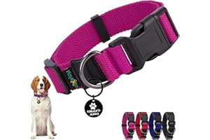 PLAYEXEN Collare Cane, Collare Regolabili in Morbido Cotone per Cani & Gatto Taglia Piccola Media Grande, Collari per Cane Personalizzato con Medaglietta Rimovibile, 35-50/2,5cm (M), Rosa