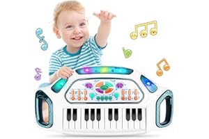 m zimoon Kids Piano Keyboard, 24 Keys Multifunctional Toddlers Musical Toy Instruments with Dynamic Lighting, Educational Gifts for Boys Girls Aged 1-6