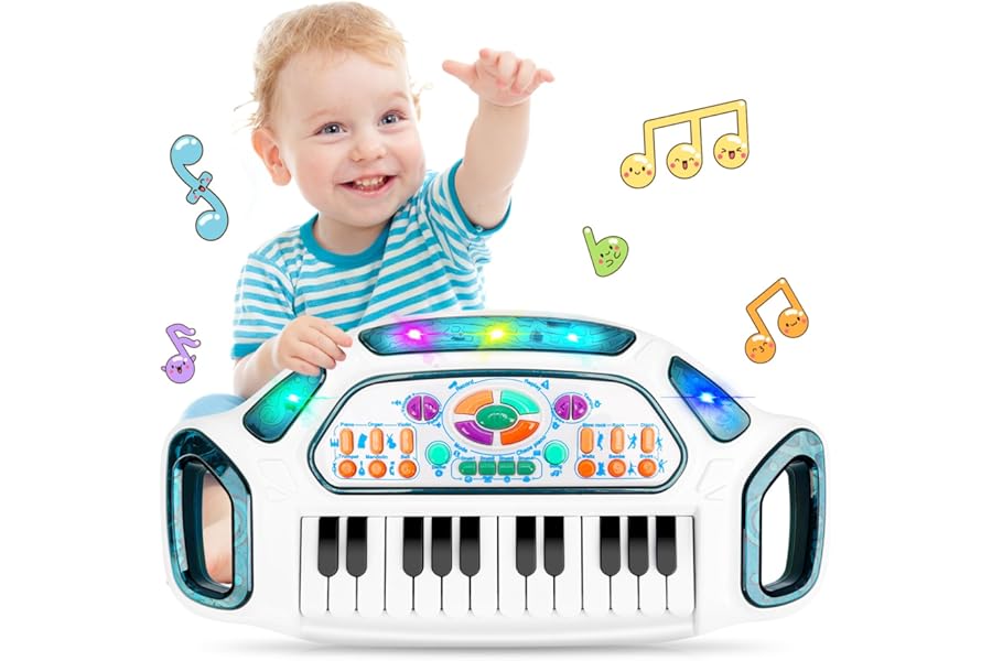 m zimoon Kids Piano Keyboard, 24 Keys Multifunctional Toddlers Musical Toy Instruments with Dynamic Lighting, Educational Gifts for Boys Girls Aged 1-6
