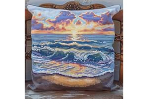 RKFLGEW Knüpfkissen-Set Mit Strandwellen，Knüpfsets，Kissen，Diy，Handgefertigtes Kissen，Häkelgarn，Stickset，Kissenbezug