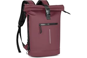 ‎LEKEINCHI Lekeinchi Rolltop Rucksack Wasserdicht für Damen & Herren, Großer Laptop Rucksack mit Computerfach für 17 Zoll Laptop, Elegant Reiserucksack Daypack für Reisen, Radfahren, Uni Schule-Burgunderrot
