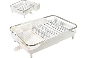 Erreke Scolapiatti da Appoggio, Scolapiatti Estensibile Scarica nel Lavello, Scolapiatti Pieghevole de Cucina, Punte Protettive per Stoviglie, 29-46 x 35 cm, Colore Bianco