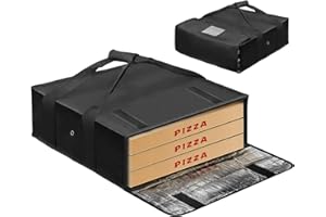 BOHEMIABY Sacs à pizza pour grand sac à pizza, 50,8 x 50,8 cm, sac isotherme réutilisable avec fenêtre d'étiquettes, sac étanche avec double poignée, noir