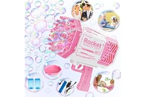WOHHOO Bubble Machine Gun Blaster Pink Toys for Girls, 69 Holes Rocket Bubble Guns withThousands Bubbles and Colorful Lights Cool Outdoor Toys Fun Gifts for Toddler Kids and Adult