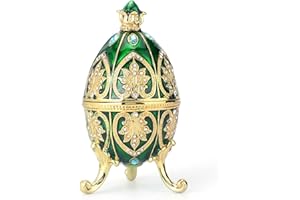 QIFU Vintage Green Easter Egg Style Enamel Trinket Box with Hinged Unique Gift for Family(QF4977UK)