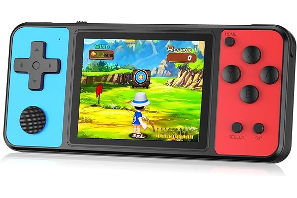 ZHISHAN Jeux portables 32 bits pour enfants avec 139 jeux vidéos intégrés, écran IPS 3,0 pouces rechargeable de jeux d'arcade portable, jouets électroniques cadeau d'anniversaire ou de Noël bleu rouge