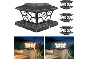 VOLISUN Solar Post Cap Lights Outdoor, Solar Powered Fence Post Cap Lights for 4x4 Vinyl/Wood Post, Black Waterproof Solar Deck Post Lights 4Pack Cool/Warm for Garden Patio Porch...