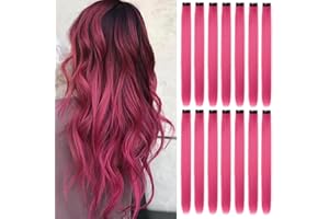 BEAMELY 16 extension con clip per capelli, colore, ciocche colorate per capelli lisci e lunghi sintetici, resistenti al calore, per feste, accessori per capelli da ragazza (22 pollici), colore: rosa)
