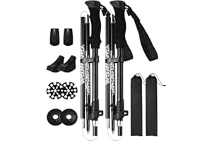KEMRAES 2 Pack Ultralight Collapsible Walking Poles, Foldable Hiking Trekking Sticks with Accessories, 7075 Aluminum, Lightweight and Durable for Men & Women, Perfect for Outdoor