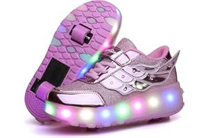 XOMAYI1 Kid LED Flashing Lights Up Roller Skate Shoes with Wheels Automatic Retractable Technical Skateboarding Shoe Boys and Girls Inline Wheel Skates Cross Trainers Angel Wings Running Sneakers