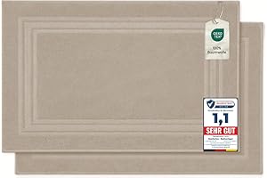 Komfortec Lot de 2 Tapis de Bain, en Tissu éponge, lavables, 600 g/m² et 100% Coton Absorbant et à séchage Rapide, Beige, 50 x 70 cm