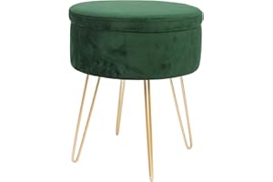 Harbour Housewares 1x Grün/Gold H45 x D36cm Runden Samt-Fußhocker mit Stauraum - Wohnzimmer Schminktisch Fußbank Ottomane Sitzpuff Stuhl Sitz