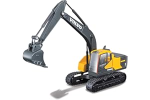 Bburago Volvo EC220E Löffelbagger: Baufahrzeug im Maßstab 1:50, bewegliche Baggerschaufel, ab 3 Jahren, 18 cm, gelb (18-32086)