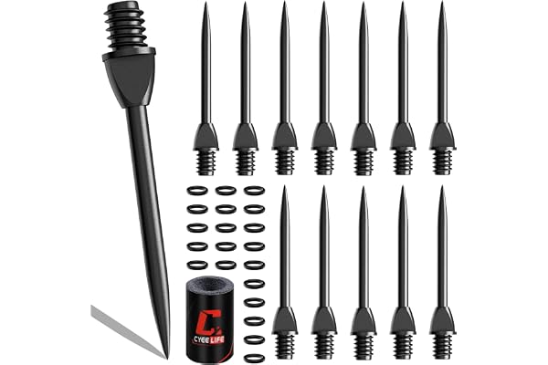 CyeeLife 12 stycken 2BA ståldartpilar spetsar 20 stycken gummiringar 1 st. dartpilpennvässare, metallspetsar för dartpilar konvertering mjuk dart, stålartspetsar metall, dart tip omvandlare verktyg