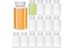 YISHIK 4 oz Glass Juice Bottles,15 Pack Small Glass Jars with White Lids,120ml Empty Glass Shot Bottles for Drinks,Beverages,Travel Use