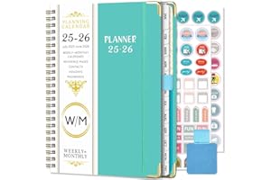 NEYSA Agenda Settimanale 2025 2026 spirale da luglio 2025 a giugno 2026 (12 mesi) Agenda Scolastica A5 Settimanale e Mensile con Adesivi per Piani, Passante per Penna, custodia (Blu)