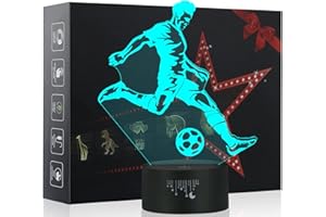 CRENZE Jugar Fútbol Luz de la Noche del 3D, LED Lámpara de Mesa 7 colores Cambiando con el Botón de Tacto Inteligente Iluminación Decoración Dormir Lámpara, Regalos Perfectos para Niños Navidad