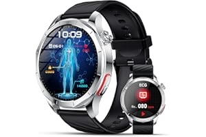 Lgnitek Smartwatch Con ECG/HRV/Pressione Sanguigna/𝐆li𝐜𝐞𝐦𝐢𝐚/BMI/Lipidi/Acido Urico,1,43" AMOLED Orologio ECG Con 24H Frequenza Cardiaca/SpO2/Sonno/Pulsante SOS, Contapassi IP68, Android iOS